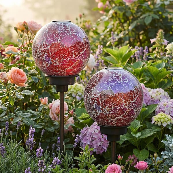Sunnydaze Pearl Pink Mosaic Gazing Ball with Solar Light - 10 in