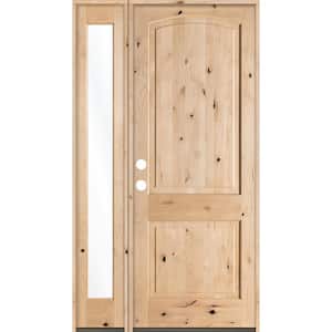 44 in. x 96 in. Rustic Unfinished Knotty Alder Arch-Top Right-Hand Left Full Sidelite Clear Glass Prehung Front Door