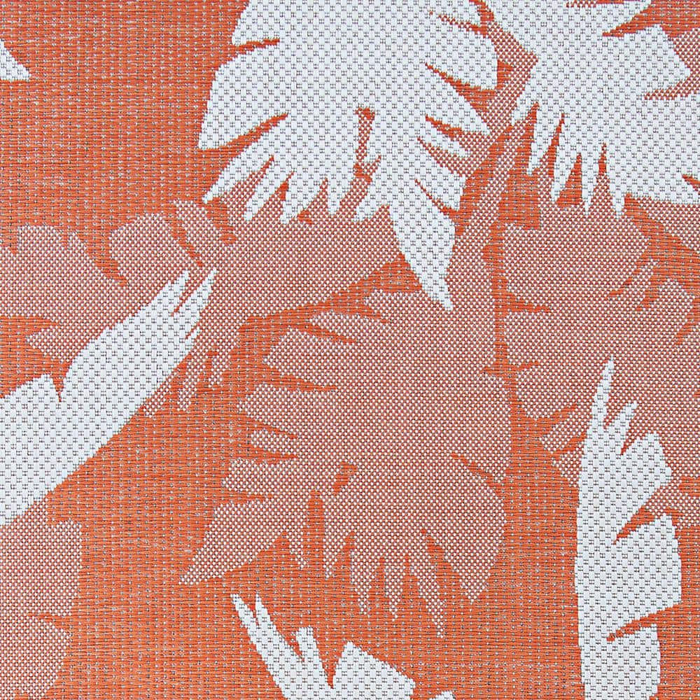 Ivory and Orange Geometric Flat Woven Outdoor Rug