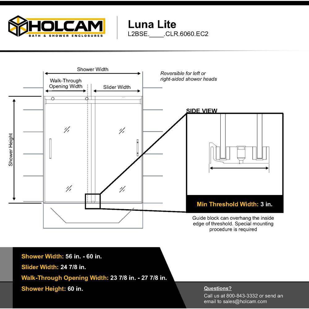 Luna Lite Brushed Nickel Frameless Sliding Shower Door with Clear Glass