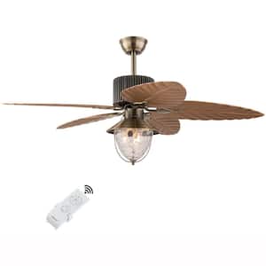 52 in. Indoor Bronze Tropical Style 5 Palm Leaf Blades Reversible Ceiling Fan Light With Remote Control