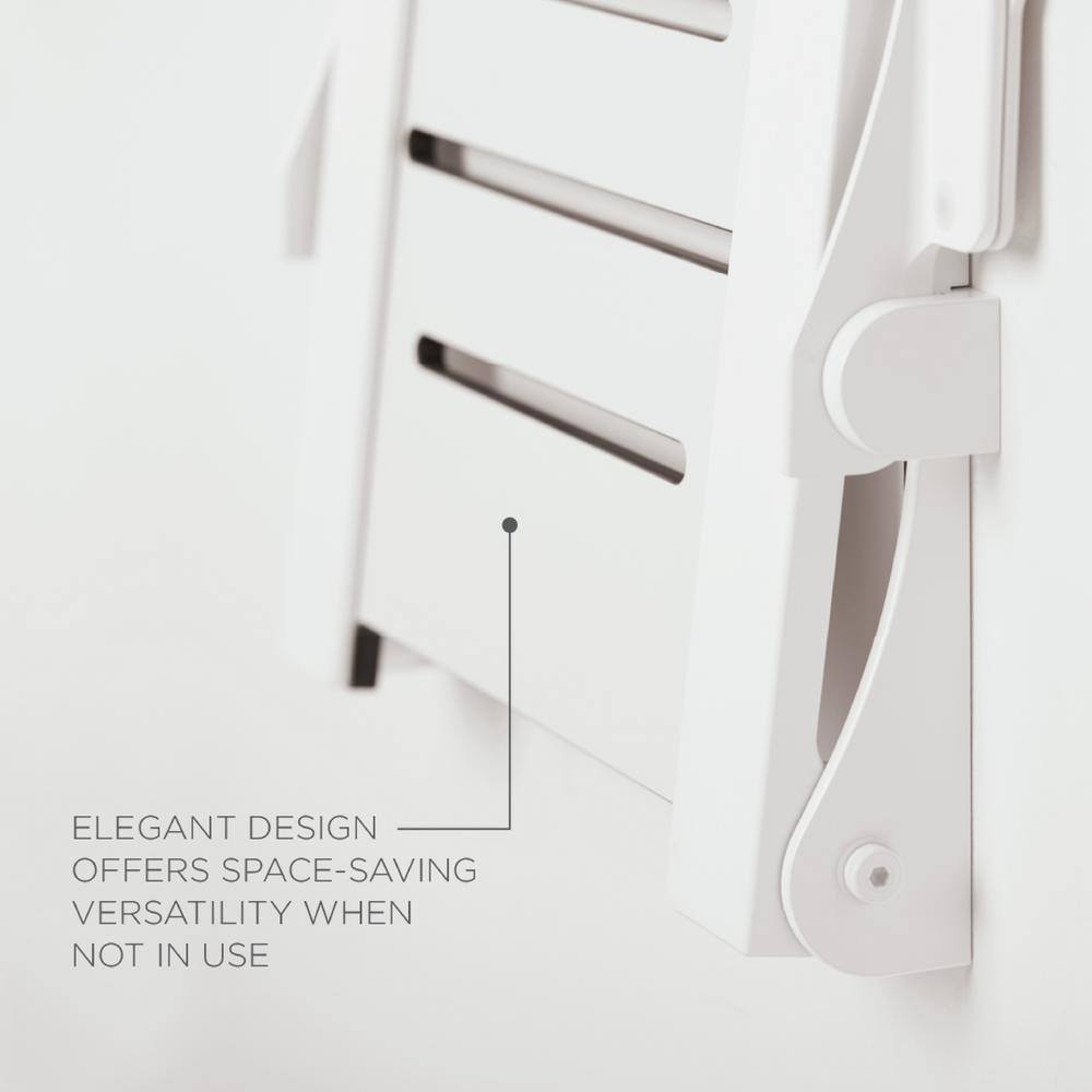 White Matte Teak Folding Wall-Mounted Shower Seat