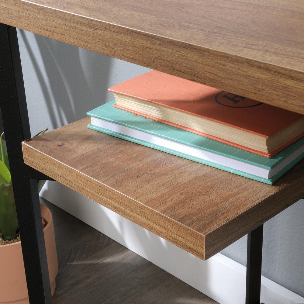 Sindoori Mango & Black Metal Industrial Desk with Open Shelves