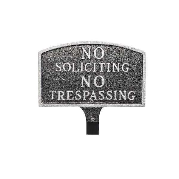No Soliciting, No Trespassing Arch Small Statement Plaque with 23 in. Lawn Stake - Swedish Iron