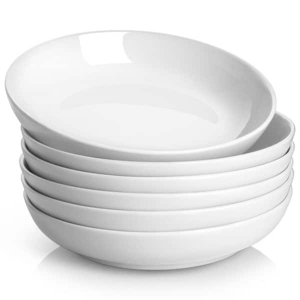30 fl. oz. Porcelain Pasta Bowls Set of 6, Wide and Shallow Large Salad and Soup Bowls, Dishwasher Safe, White
