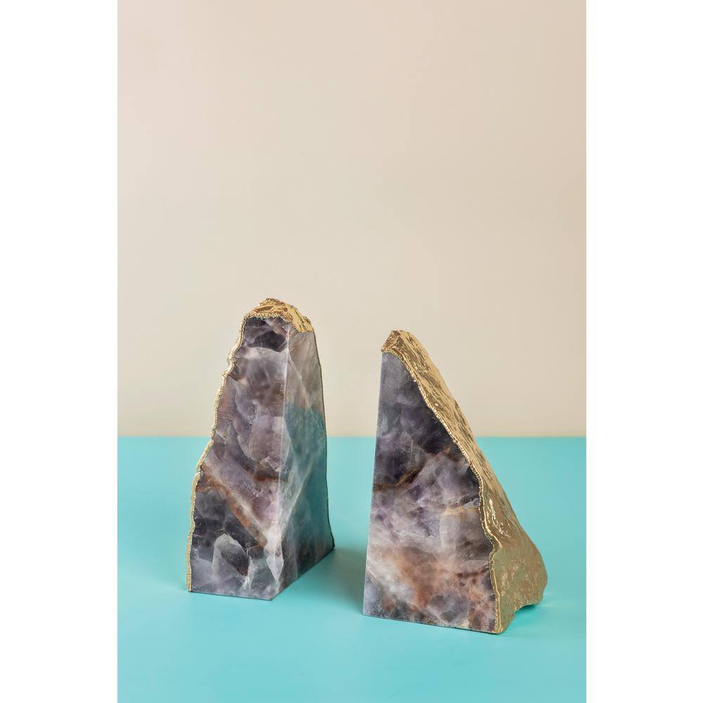 Amethyst and Gold Gilded Stone Bookends, Set of 2
