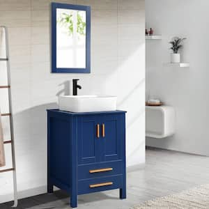 24 in. W x 19 in. D x 38 in. H Single Sink Bath Vanity in Blue with Blue Solid Surface Top and Mirror