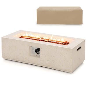 42 in. Rectangle Terrazzo Metal Outdoor Fire Pit Table 50,000 BTU Propane Fire Pit with PVC Cover