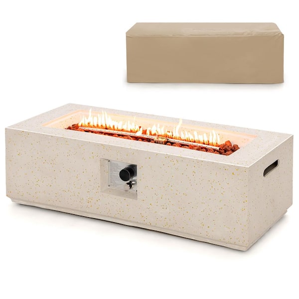 Costway 42 in. Rectangle Terrazzo Metal Outdoor Fire Pit Table 50,000 BTU Propane Fire Pit with PVC Cover