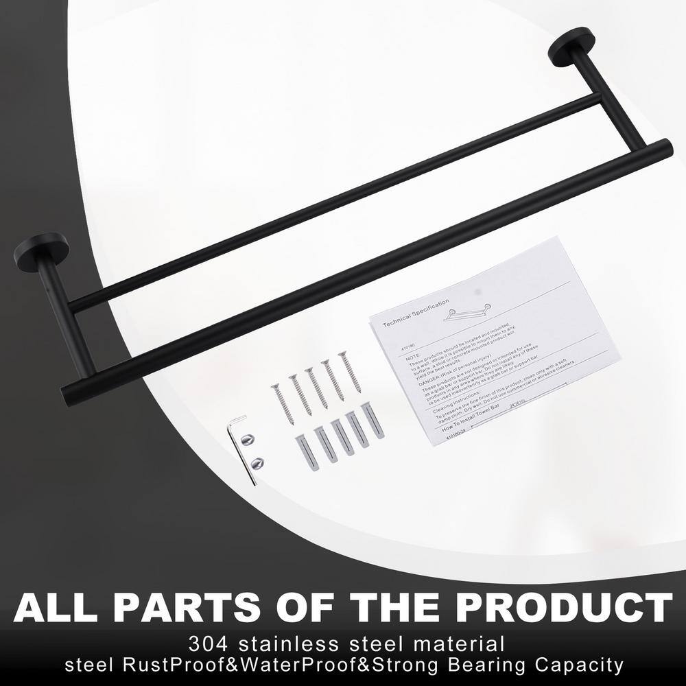 24-Inch Matte Black Stainless Steel Double Towel Bar
