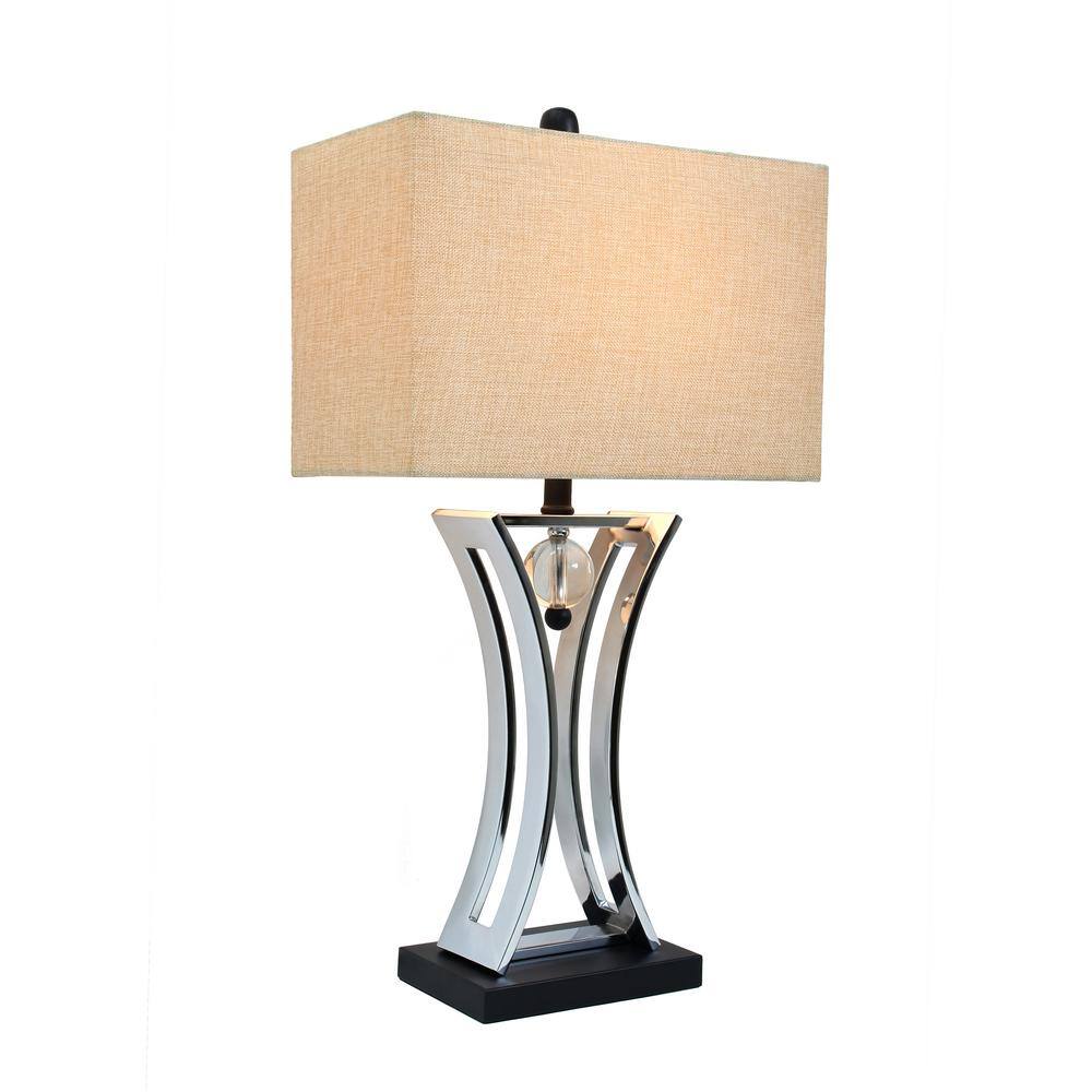 Matte Black and Satin Nickel Hourglass Table Lamp