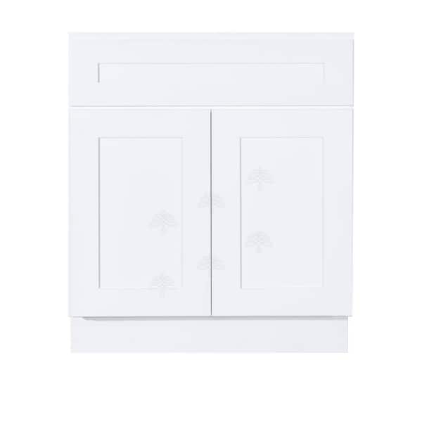 LIFEART CABINETRY Lancaster White Plywood Shaker Stock Assembled Base Kitchen Cabinet 30 in. W x 34.5 in. H x 24 in. D
