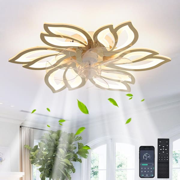 25 in. Indoor Gold Modern Flower Low Profile Standard Ceiling Fan with Dimmable Integrated LED and Remote Included