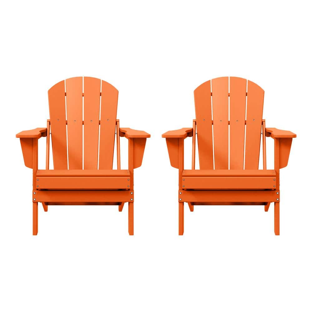 Orange HDPE Folding Adirondack Chairs Set of 2