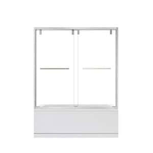 Brescia 60 in. W x 58 in. H Double Sliding Framed Tub Door in Brushed Nickel