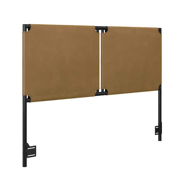 Nathan James Aspen Vintage Brown King Panel Headboard Faux Leather Upholstered Headboard with Black Matte Metal Frame