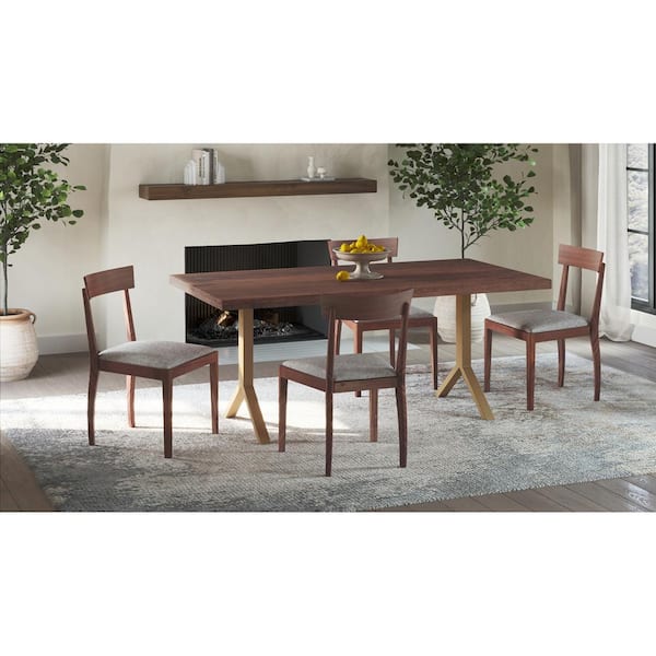 Briony Brown Dining Chair with Solid Walnut Frame and Open Backrest - (Set of 2)