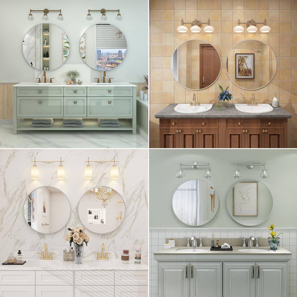 20" Round Silver Aluminum Framed Vanity Mirror
