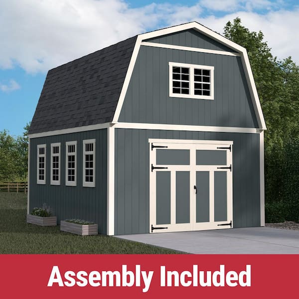 Professionally Assembled Ashland 16 ft. W x 20 ft. D 2-Story Wood Storage Shed- Driftwood Shingles (320 sq. ft.)