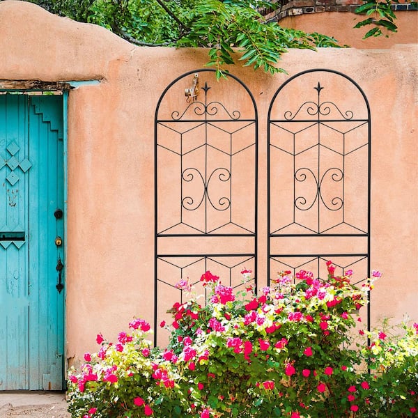 2 Pack 71 in. Black Iron Garden Trellis for Climbing Plants and Flower Support