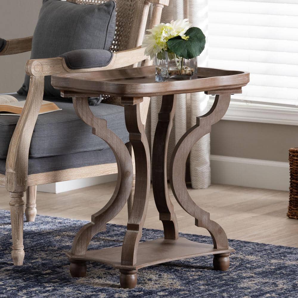 Yannick Antique Brown Wood Rectangular End Table with Lower Shelf