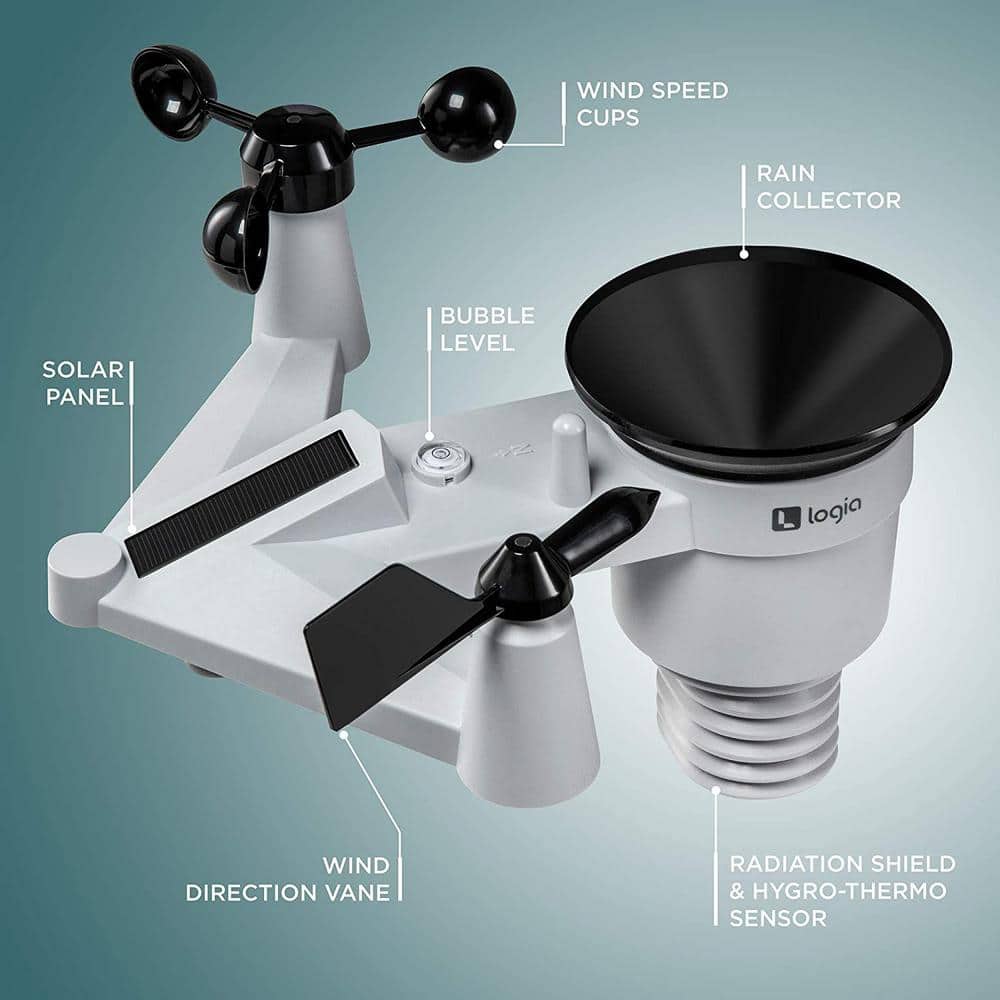 Logia 5-in-1 Wireless Solar Weather Station with LCD Display