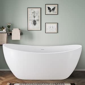 67 in. Double Slipper Acrylic Freestanding Flatbottom Bathtub with Polished Chrome Drain Soaking Tub in White
