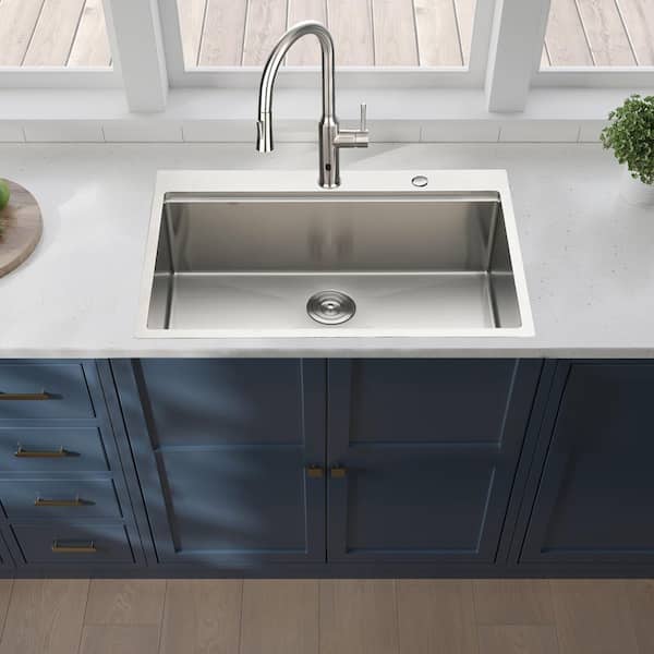 30 in. L x 22 in. W Drop-in Single Bowl 16-Gauge Stainless Steel Kitchen Sink in Brushed Nickel