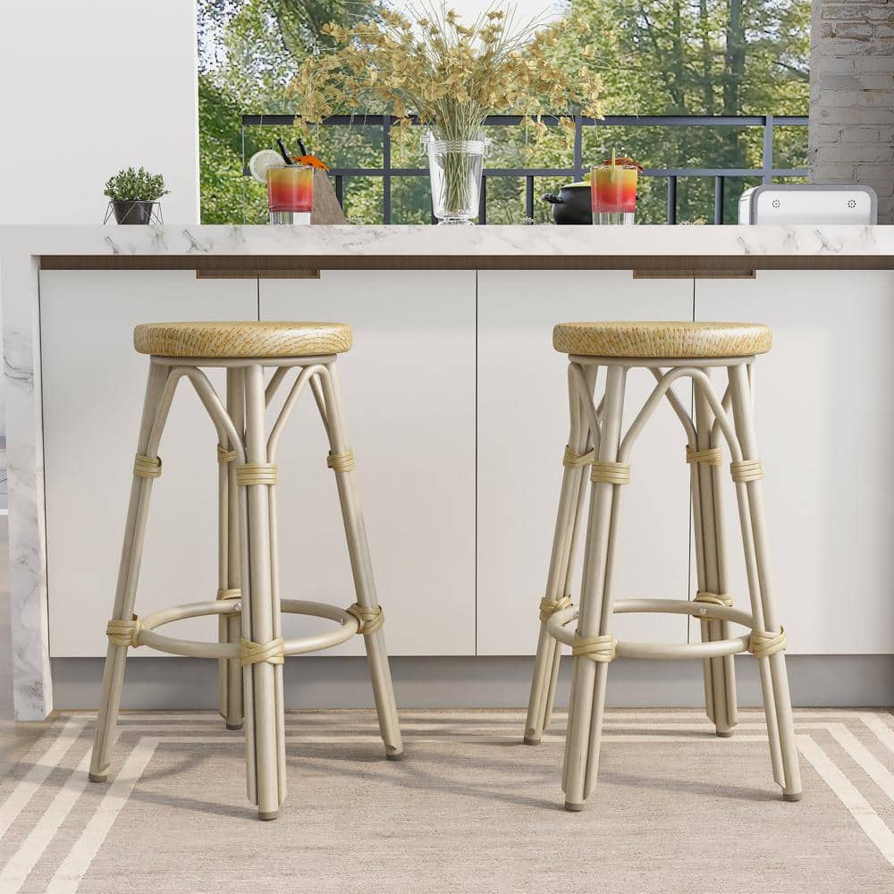 Shua 26 in. Light Brown and Natural Tone Aluminum Outdoor Bar Stool (Set of 2) price history on PriceWatchPro