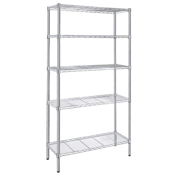 Otryad 5-Tier Shelving Unit, Wire Metal Stackable Storage, Heavy Duty Shelf for Kitchen, Garage in Chrome