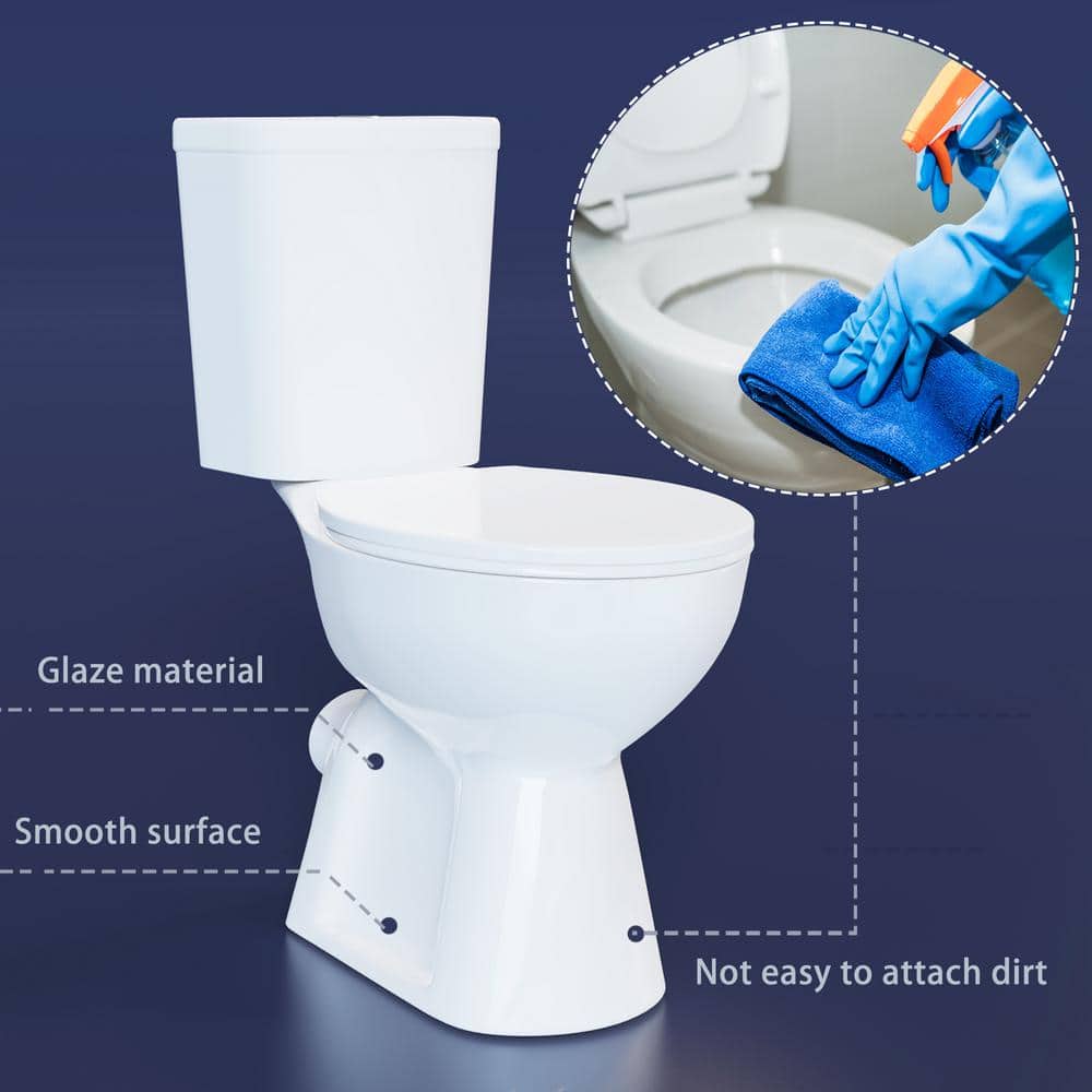 19 in. Tall White Ceramic Two-Piece Dual Flush Toilet