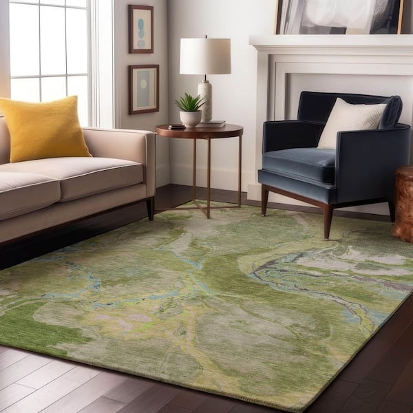 Mayfield Premium Machine Washable Abstract AMF1005 Green 8 ft. x 10 ft. Area Rug