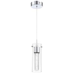 8.5-Watt Integrated LED Chrome Pendant with Crystal Bubble Glass Shade