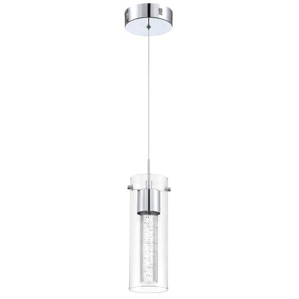 Uixe 8.5-Watt Integrated LED Chrome Pendant with Crystal Bubble Glass Shade