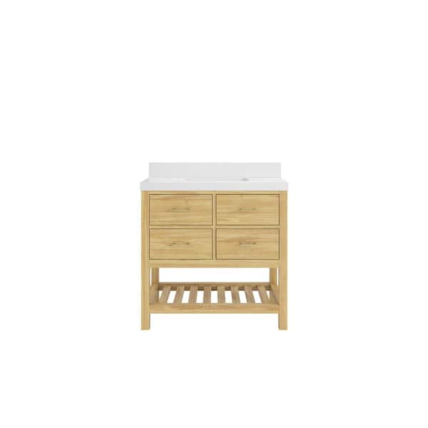 Willow Collections Parker Teak 36 in. Single Sink Freestanding Light Natural Bath Vanity with White Quartz Top Unassembled