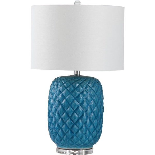 SAFAVIEH Chaney 25.25 in. Blue Pineapple Table Lamp with White Shade