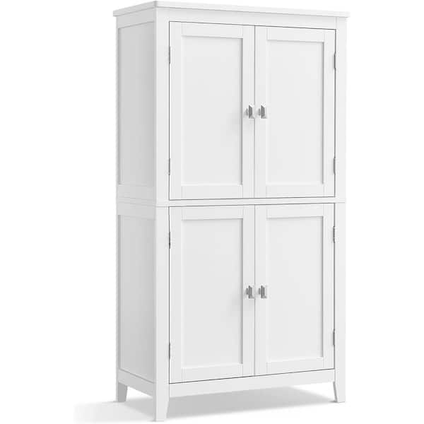 Nordic Hygge 23.6 in. W x 11.8 in. D x 43.3 in. H White Freestanding Linen Cabinet 4-Doors and Adjustable Shelf, White