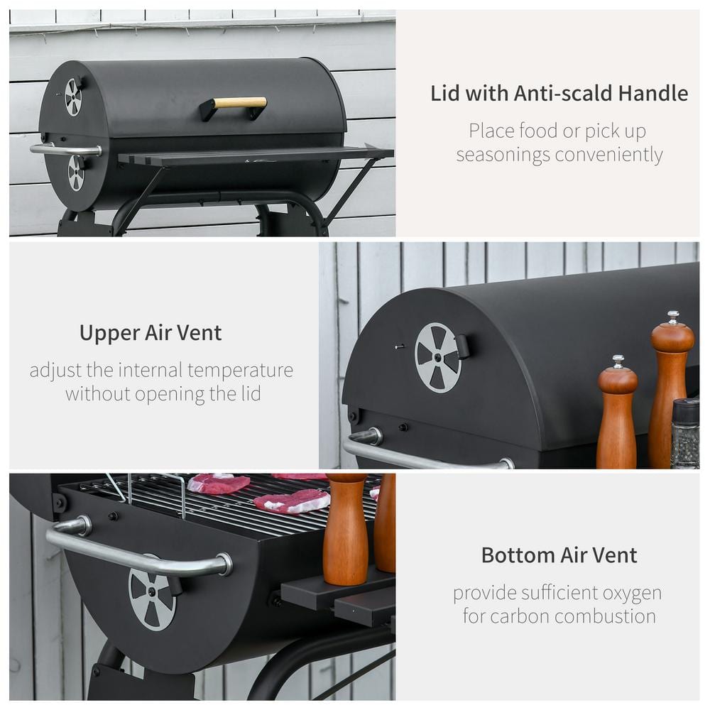 30" Black Steel Hibachi BBQ Grill with Smoker