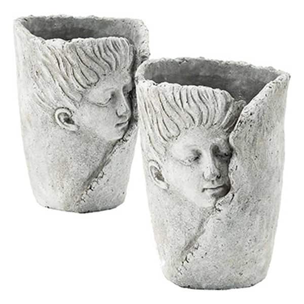 6.5 in. x 6 in. x 8.5 in. Sleep Face Accent Planter in Antique Gray (Set of 2)