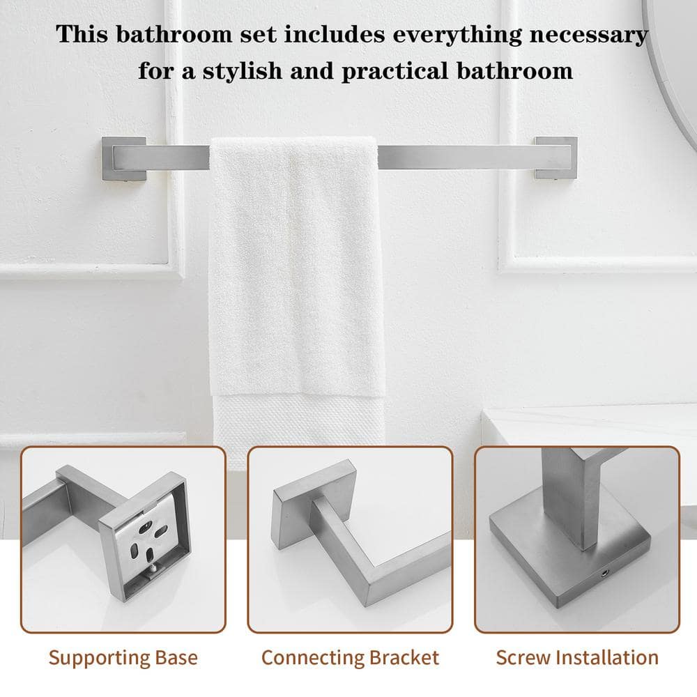 Brushed Nickel 24-Inch Adjustable Metal 4-Piece Bath Hardware Set