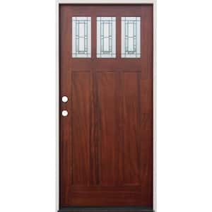 36 in. x 80 in. Pecan Right-Hand Inswing 3-Lite Triple Pane Glass Stained Mahogany Prehung Front Door - FSC 100%