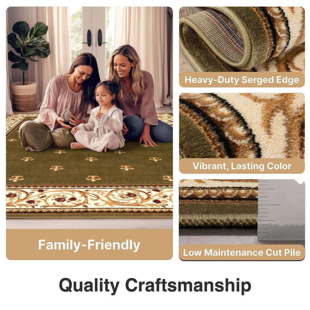 Barclay Green and Beige Synthetic Fiber Traditional Area Rug