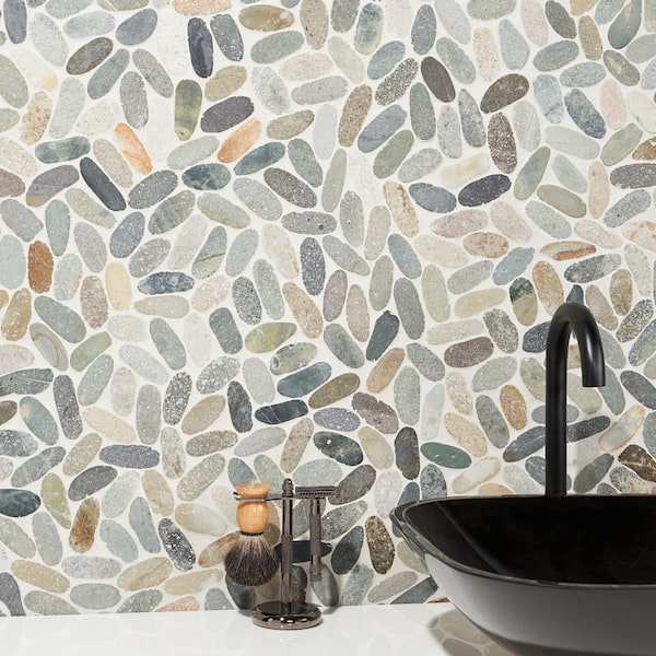 Countryside Sliced Flat Oval 11.81 in. x 11.81 in. Dark Blend Floor and Wall Mosaic (0.97 sq. ft. / sheet)