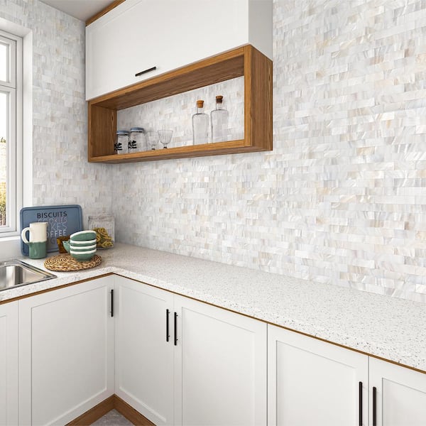 11.8 in. x 11.8 in. White Peel and Stick Mother of Pearl Shell Tile for Kitchen Backsplash/Bathroom Seamless 6-Sheets
