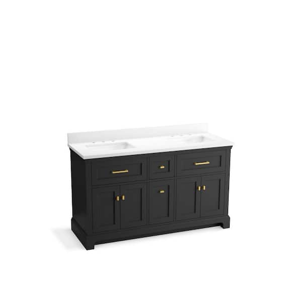 Charlemont 60.75in. Double Sink Freestanding Ferrous Grey Bath Vanity with White Quartz Top Assembled