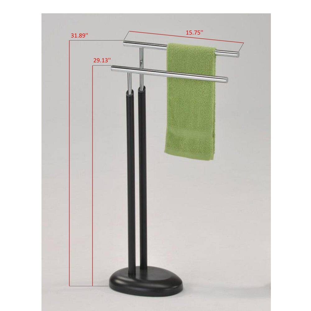 Chrome and Dark Gray Freestanding 2-Bar Towel Rack