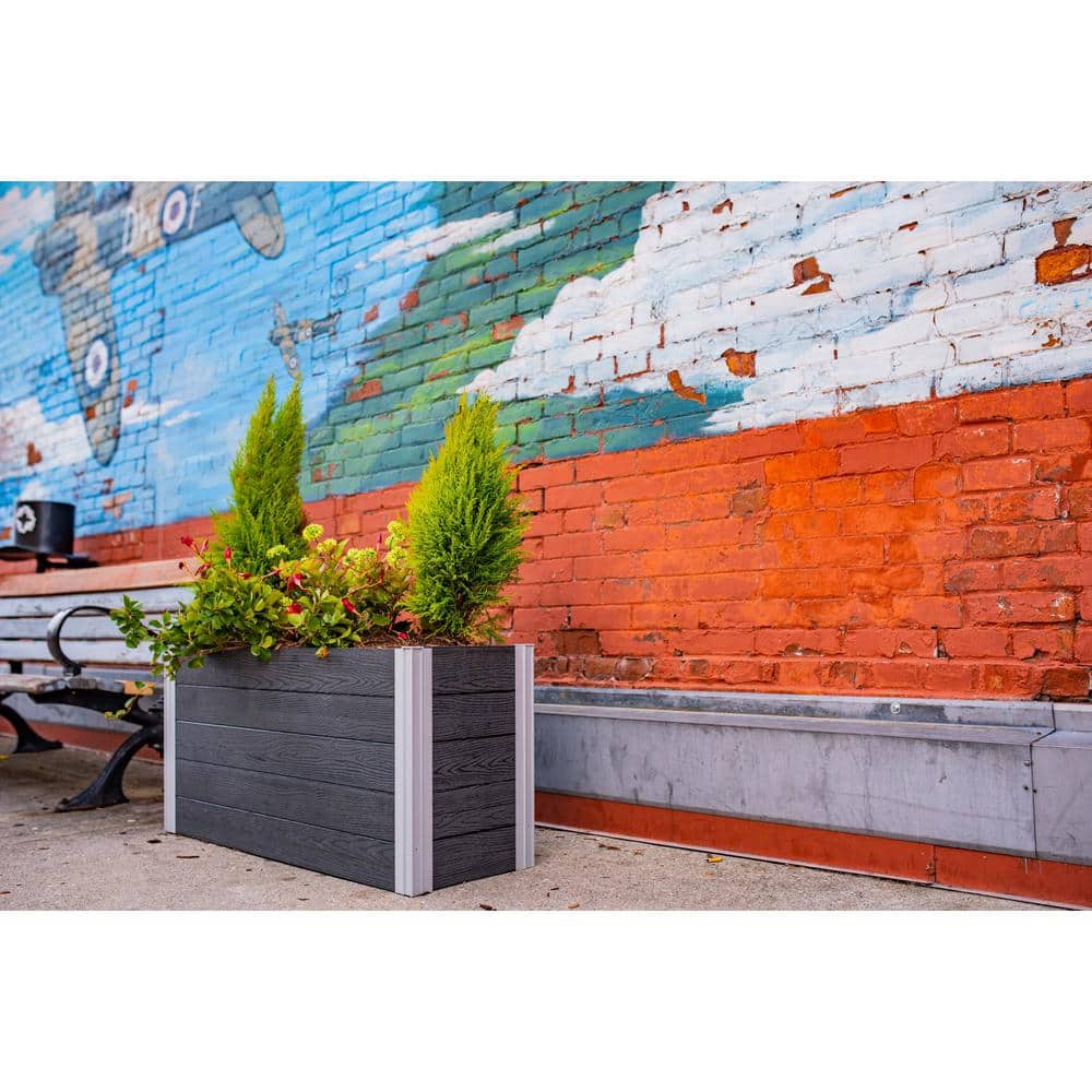 Slate Gray 40" Vinyl Parklette Planter with Aluminum Posts