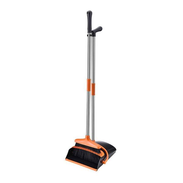 Shatex 49.6 in. Orange Stand Up Folding Broom and Dustpan Set