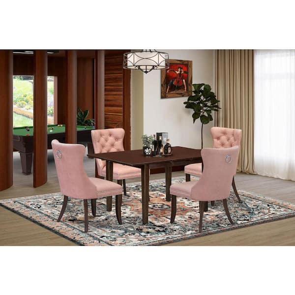 East West Furniture 5-Piece Mahogany Finish Solid Wood Top - Rectangular Upholstered Dining Room Set with Butterfly Leaf - Seats 4