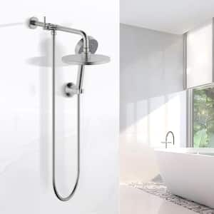 Single-Handle 5-Spray 1.8 GPM Shower Faucet with 8 in. Wall Mount Dual Round Shower Head in Brushed Nickel